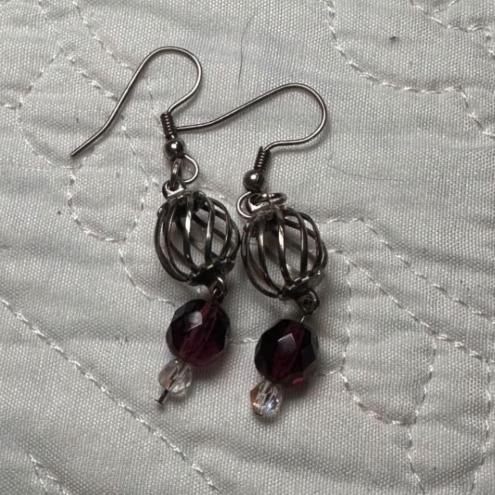 Unbranded Cage Bead Dangle Earrings Womens OS Purple Gunmetal Goth Boho